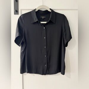 Quince Black Washable Silk Short Sleeve Shirt Small